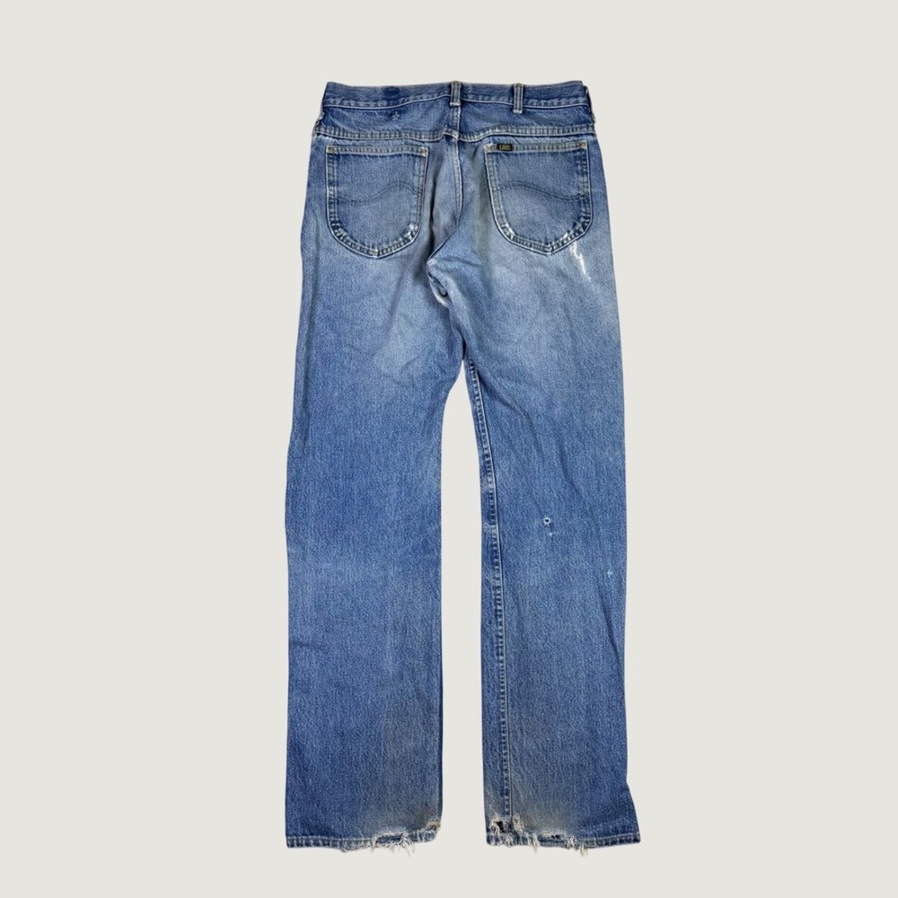 Vintage Lee Mens Straight Leg Distressed Denim Jeans Medium Wash Blue 35x31